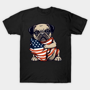 Pug American Flag 4th Of July Dog Patriotic Puppy USA T-Shirt